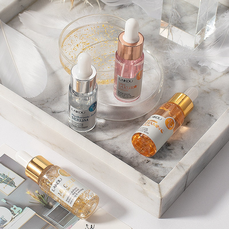 LAIKOU 4Pcs Hyaluronic Acid Serum Sakura 24k Gold
