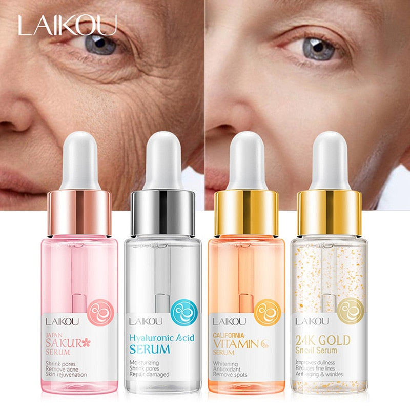 LAIKOU 4Pcs Hyaluronic Acid Serum Sakura 24k Gold