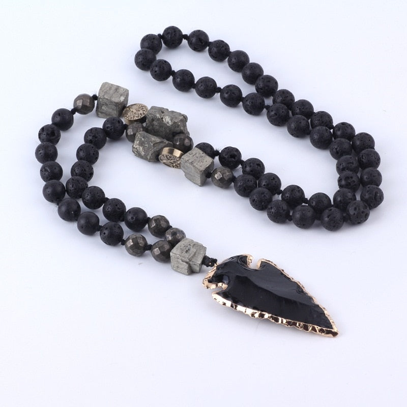 OAIITE Natural Lava Stone Necklace Arrow Pendant