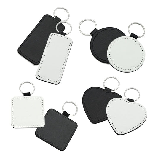 10Pcs Leather Keychains Blank Heart Round Square