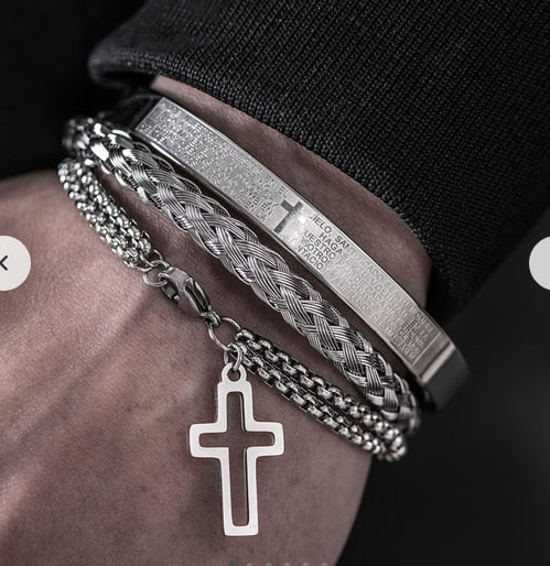 3pcs/Set Charm Men Bracelet Stainless Steel Handmade