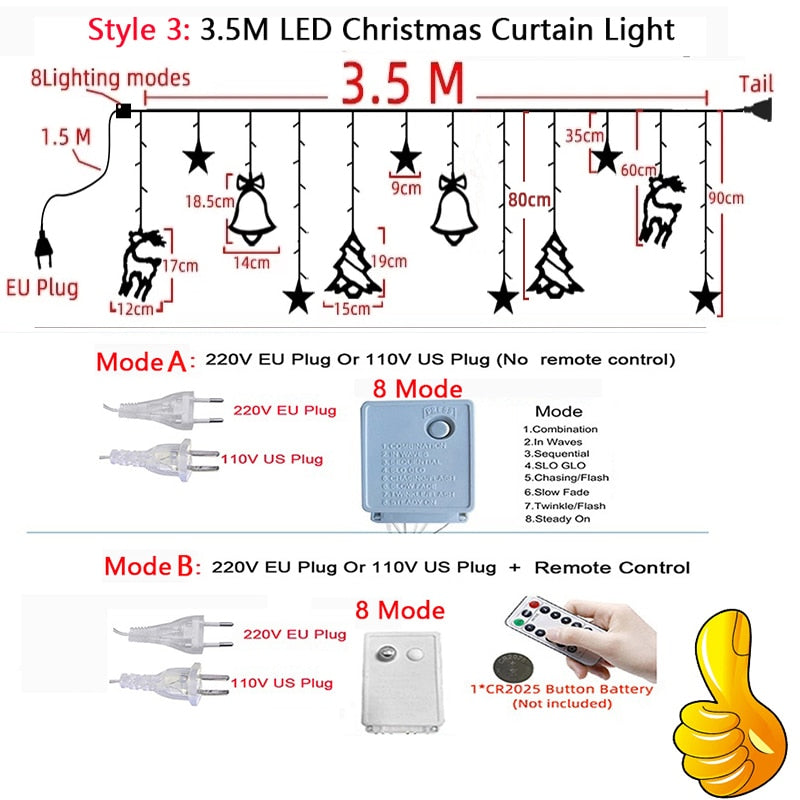 Star Moon Led Curtain Garland String Light