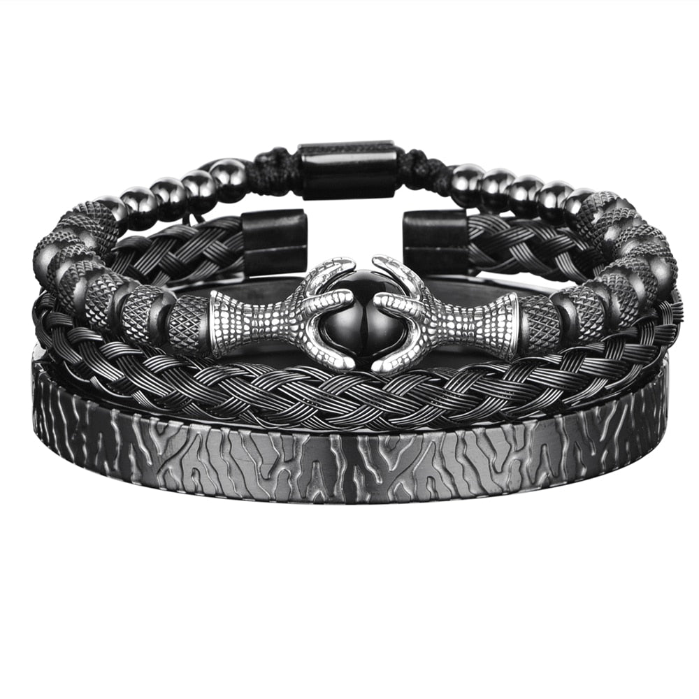 3pcs/Set Charm Men Bracelet Stainless Steel Handmade