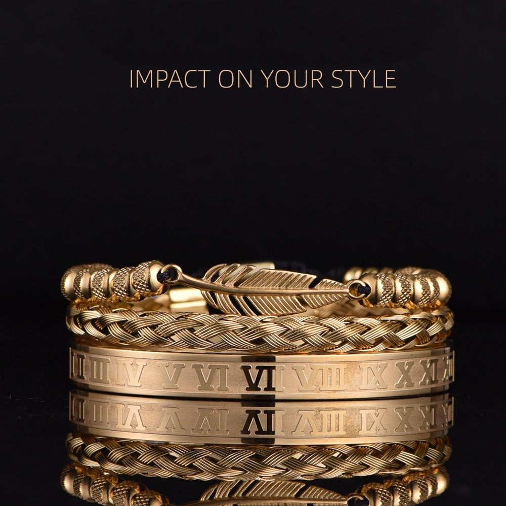 3pcs/Set Charm Men Bracelet Stainless Steel Handmade