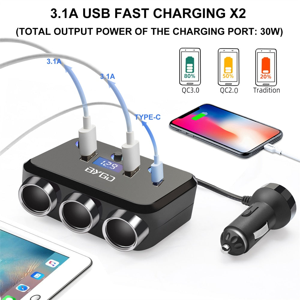 BYGD Car Cigarette Lighter Splitter Socket