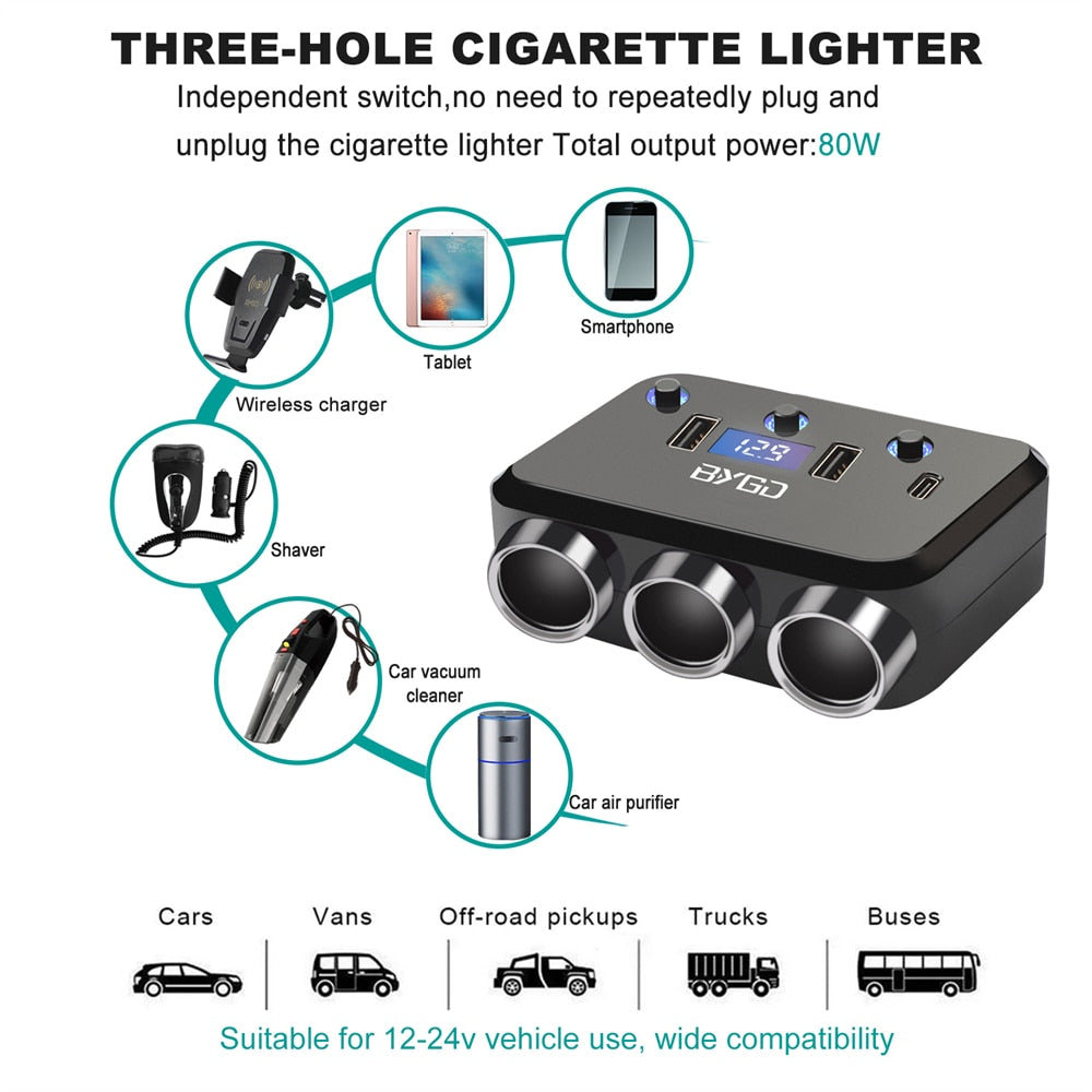 BYGD Car Cigarette Lighter Splitter Socket