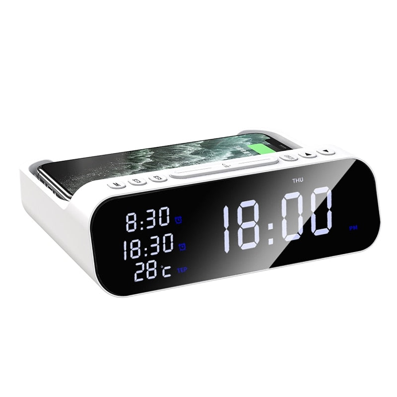15W Wireless Charger Alarm Clock Bluetooth Speaker