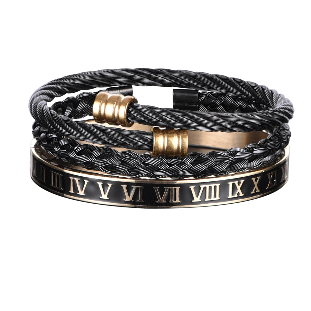 3pcs/Set Charm Men Bracelet Stainless Steel Handmade