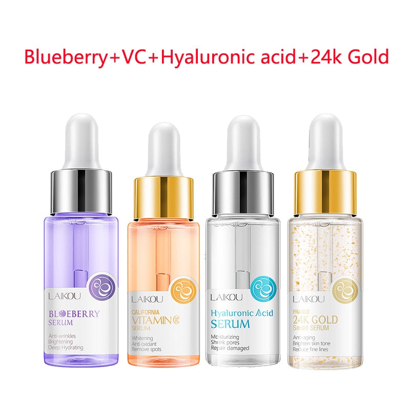LAIKOU 4Pcs Hyaluronic Acid Serum Sakura 24k Gold