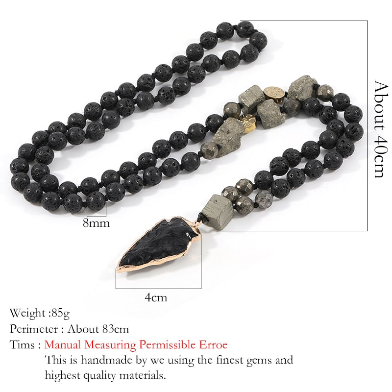 OAIITE Natural Lava Stone Necklace Arrow Pendant