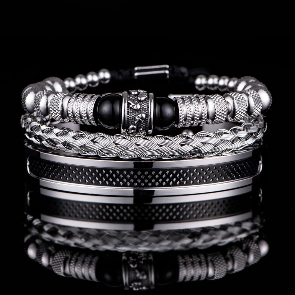3pcs Set Men Bracelet Stainless Steel