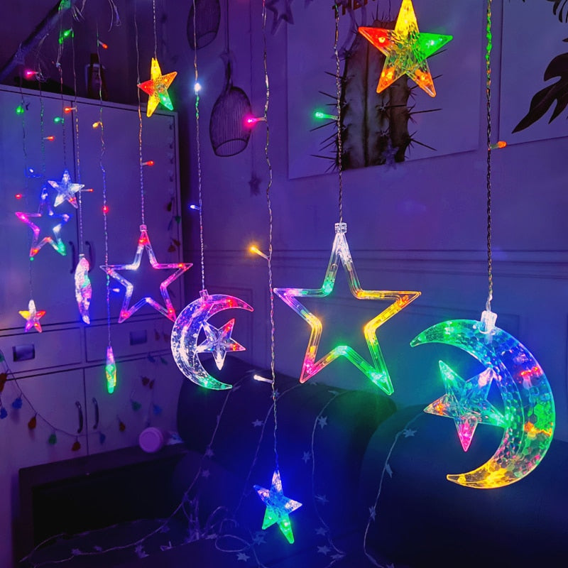 Star Moon Led Curtain Garland String Light