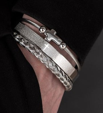 3pcs/Set Charm Men Bracelet Stainless Steel Handmade