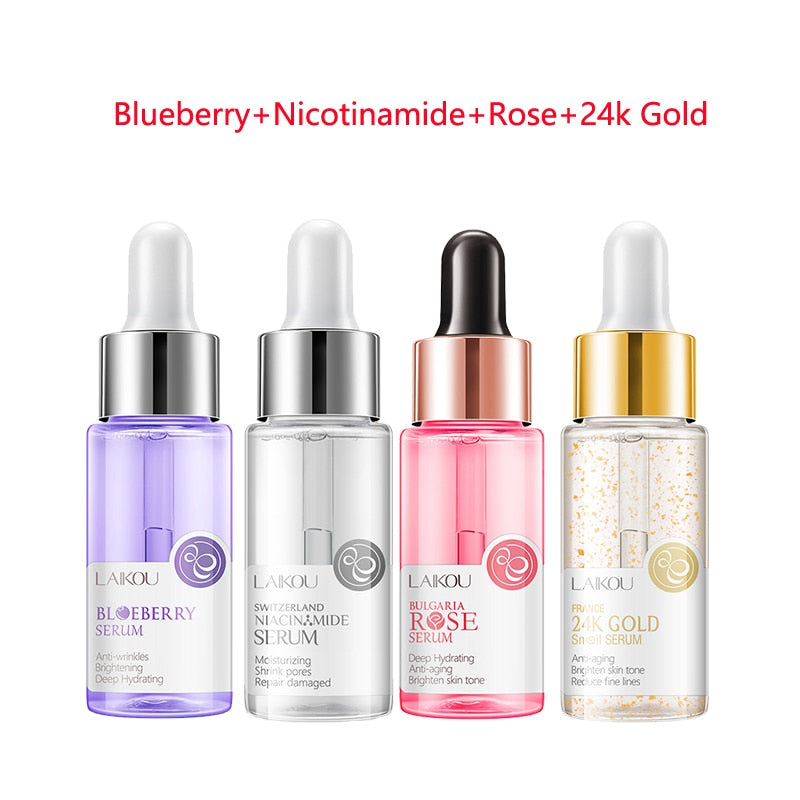LAIKOU 4Pcs Hyaluronic Acid Serum Sakura 24k Gold