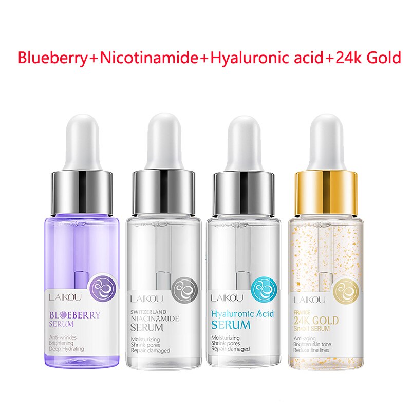 LAIKOU 4Pcs Hyaluronic Acid Serum Sakura 24k Gold