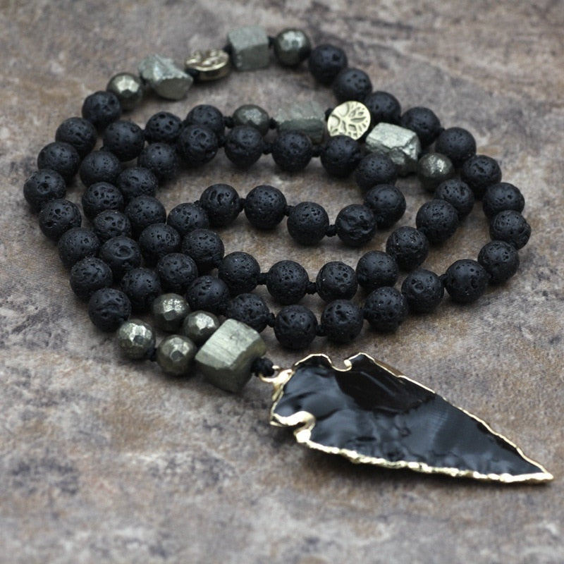 OAIITE Natural Lava Stone Necklace Arrow Pendant