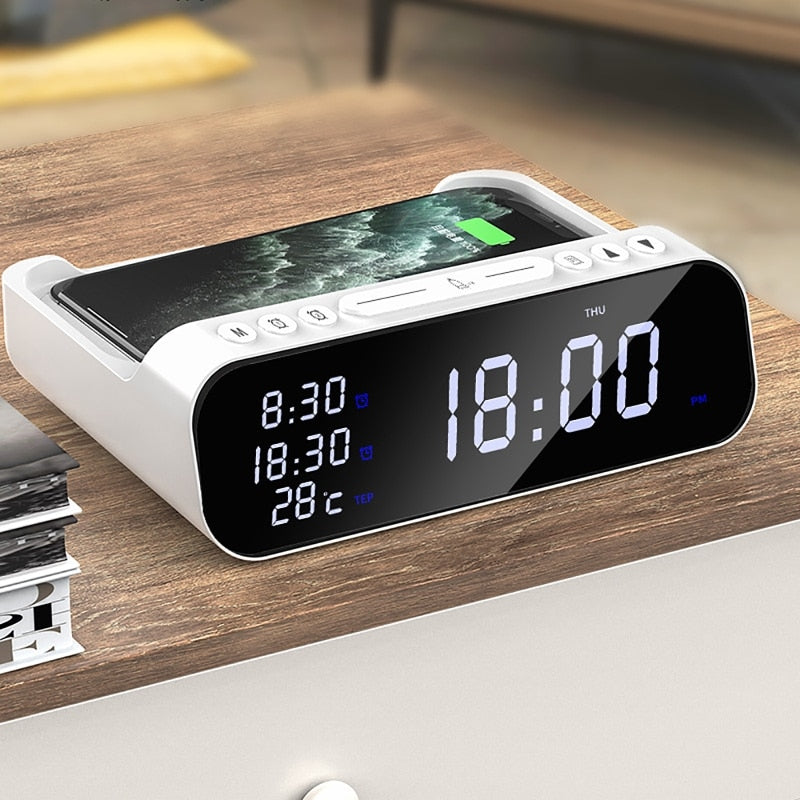 15W Wireless Charger Alarm Clock Bluetooth Speaker