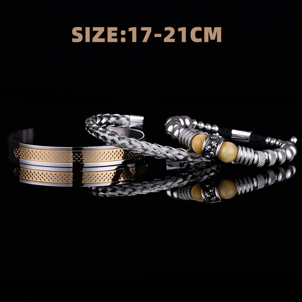 3pcs Set Men Bracelet Stainless Steel