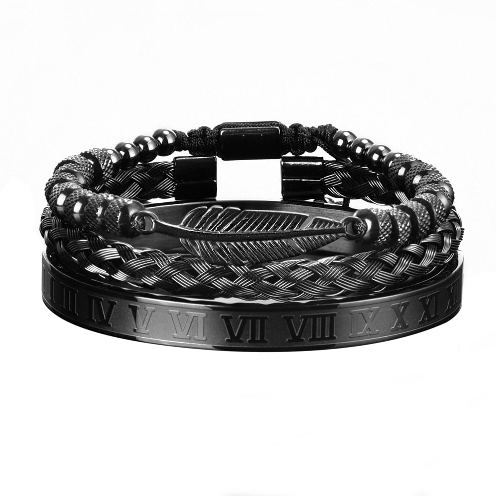 3pcs/Set Charm Men Bracelet Stainless Steel Handmade