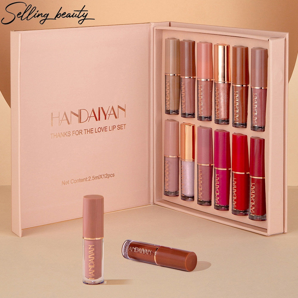 12 Pieces/box Matte Liquid Lipstick Clear Lip Glaze