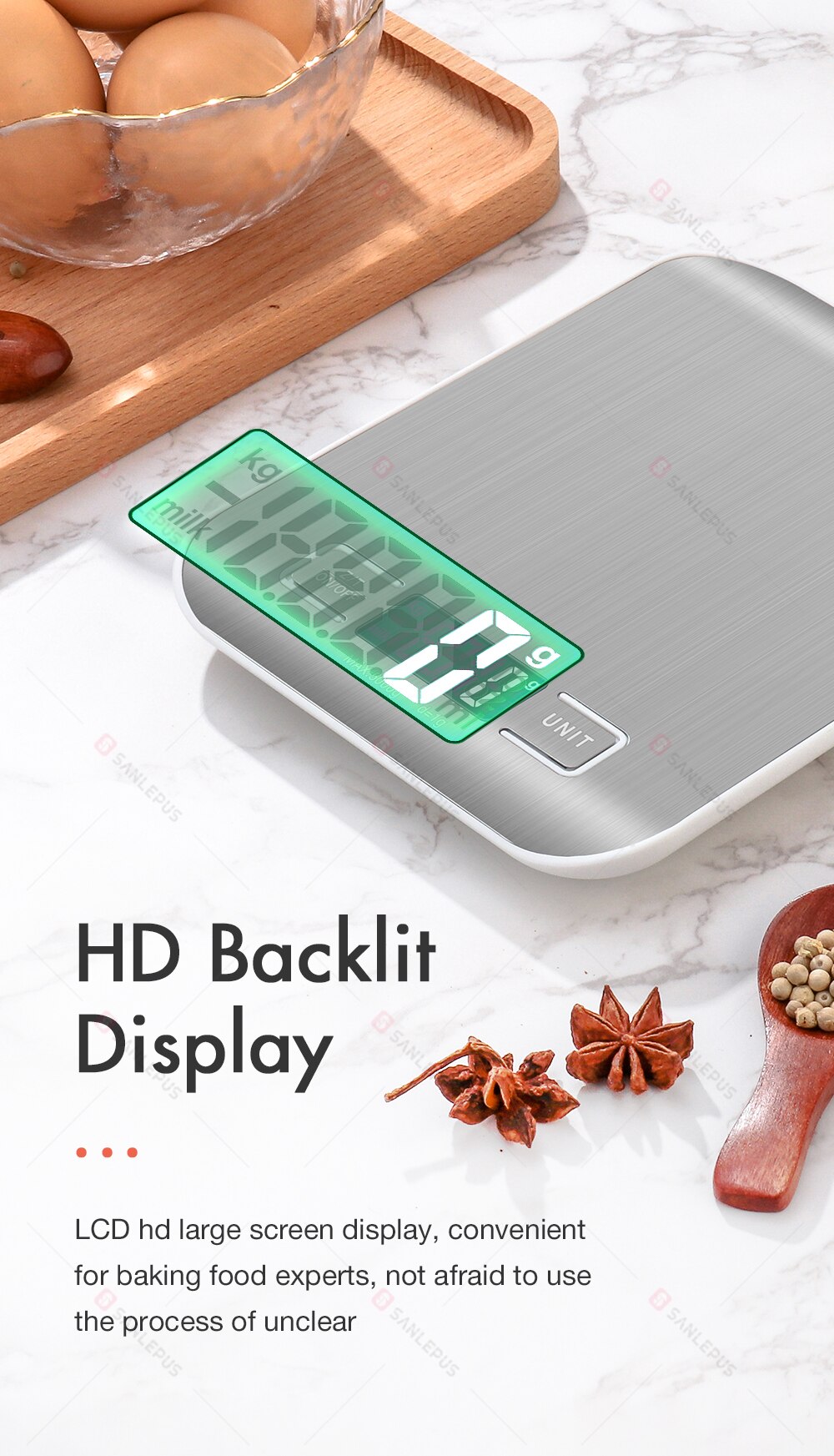 10Kg Stainless Steel Kitchen Scales Digital Balance