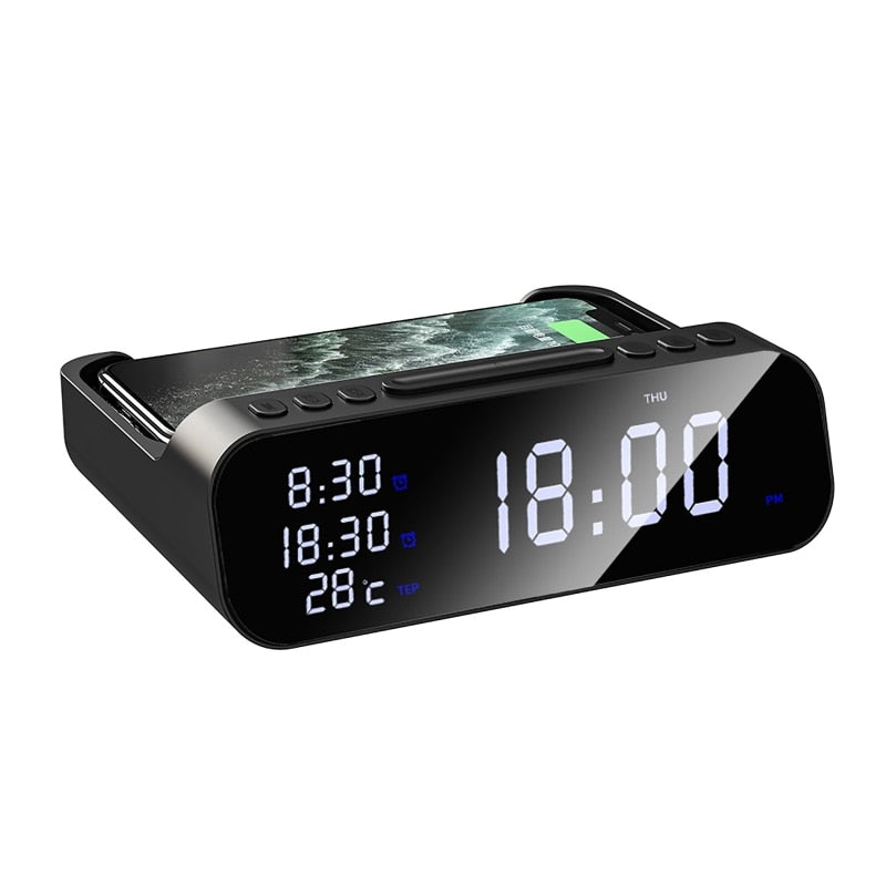15W Wireless Charger Alarm Clock Bluetooth Speaker
