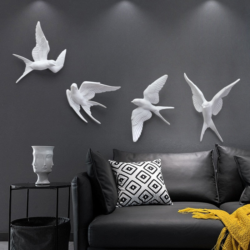 Resin Birds Creative For Wall 3d Sticker Living Room