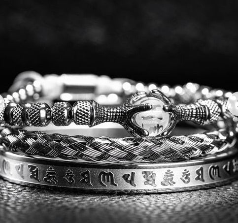 3pcs/Set Charm Men Bracelet Stainless Steel Handmade